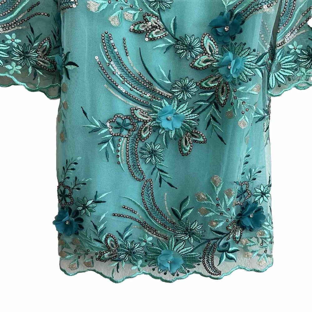 BOSTON PROPER SEXY SEQUIN/EMBROIDERED APPLIQUE BELL SLEEVE COCKTAIL DRESS 8 E19 - Picture 4 of 11